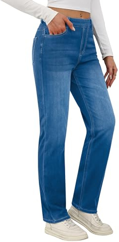 Desol - Pantalones vaqueros elásticos de pierna recta de mujer, de cintura alta, corte recto, slim-fit, leggings, casual, sin cremallera, Azul medio., M