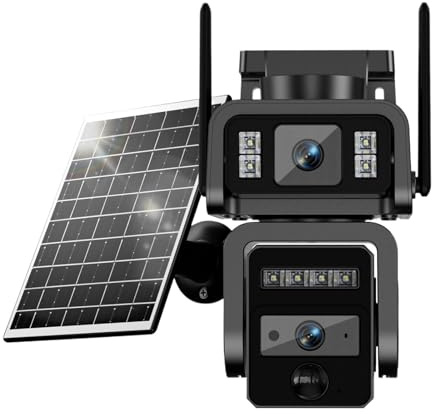 Telecamera di Sicurezza, Pannello solare for telecamera di sorveglianza esterna di sicurezza WIFI con doppia lente for telecamera solare con telecamere IP PZT di sicurezza CCTV a batteria