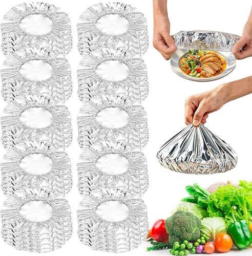 50 pz Coprivivande Termici in Alluminio Riutilizzabili - Coperchi Elastici per Alimenti Isolanti, Resistenti a 110°C e Microonde, Protezione per Piatti e Ciotole da 11-28 cm (30pcs)