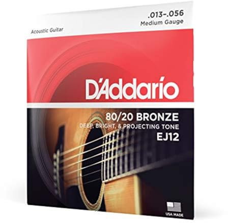 D'Addario Corde Chitarra Acustica | Corde per Chitarra Acustica | Corde Acustica | EJ12 Set Corde Acustica EJ 80/20 BRZ RND WND, 13-56