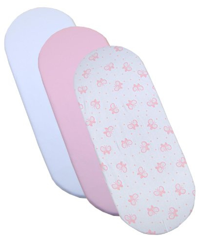 Set de 3 sábanas elásticas BabyPrem, bajeras, de algodón, de niñas, para colchones de canastas de carros 73 – 76 x 28 – 30 cm rosa mariposa rosa
