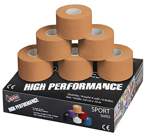 ALPIDEX 6 Rollen Sport Tape Set 3,8 cm x 10 m Gelenk Tapeverband Viele Farben Reißbares Unelastisches Sporttape Hautfreundlich Handball Fußball Volleyball, Farbe:hautfarben