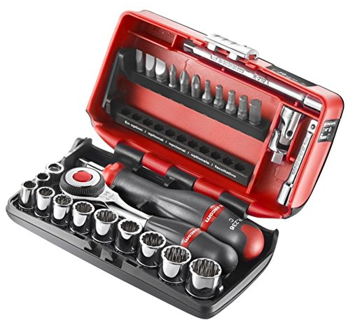 FACOM - Coffret 10 Douilles 1/4 12 Pans - R.360NANO-U112 - 1 Cliquet, 10 Douilles, 21 Embouts, 2 Rallonge, 5 Embouts Vis, 1 Embout Porte-Douille, 1 Joint Universel, 1 Emmancheur, 1 Porte Embout