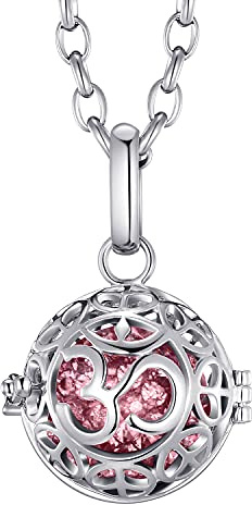Morella Collar de Acero Inoxidable 70 cm con Colgante Mantra Om y Bola de resonancia de Color Rosa Ø 16 mm para Damas en Bolsa para Joyas