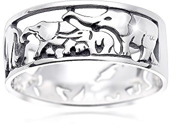 MATERIA Damen Bandring Elefanten Herde mit Baby 925 Sterling Silber afrikanisch Glücksbringer #SR-116