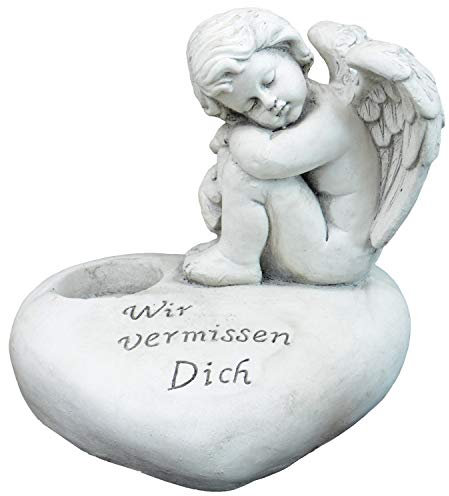 INtrenDU Großer Grabengel auf Herz wetterfest mit Aufschrift - wir vermissen Dich - Grabschmuck
