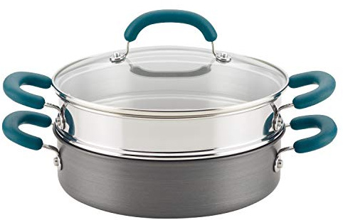 Rachael Ray Create Delicious Hard Anodized Aluminum Nonstick Steam Set, 3-Quart, Gray