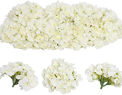 Tifuly 12Pcs Artificial Hydrangeas, Realistic Silk Hydrangeas Flower Heads with Stems Fake Flowers for Wedding Bridal Bouquets, Home Office Party Decor, Floral Arrangements, Centerpiece(Cream White)