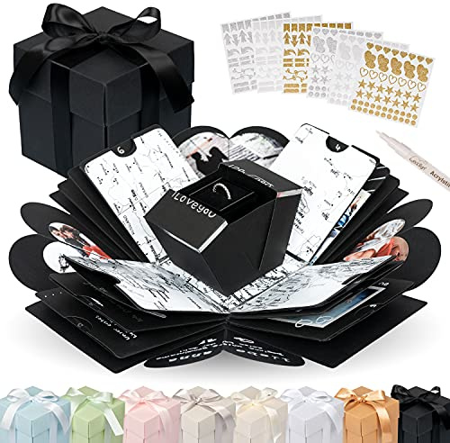 WEDDLYN® – Scatola a sorpresa – Carta e lavorazione di alta qualità – Scatola esplosiva con adesivi moderni e penna – Scatola creativa – per compleanno con istruzioni incluse – Nero (opaco)