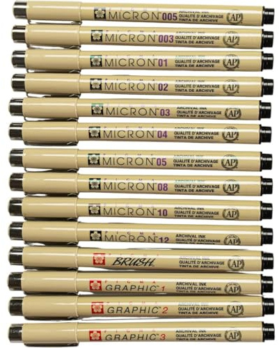 SAKURA Pigma Micron 6 Fineliner schwarz 003,005,01,02,03,04,05,08,10,12,1 mm, 2,0 mm, 3,0 mm, Pinsel
