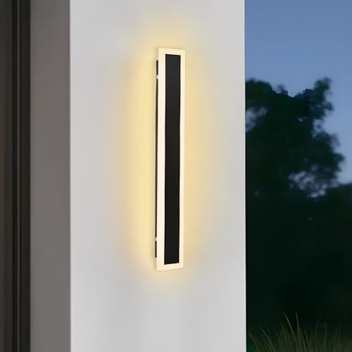ZTWLEED Aplique LED utomhusvägglampa, 10 W, 40 cm, rektangulär utomhusvägglampa, varmvit 3 000K, IP65 vattentät, utomhu svart, AC110–265 V