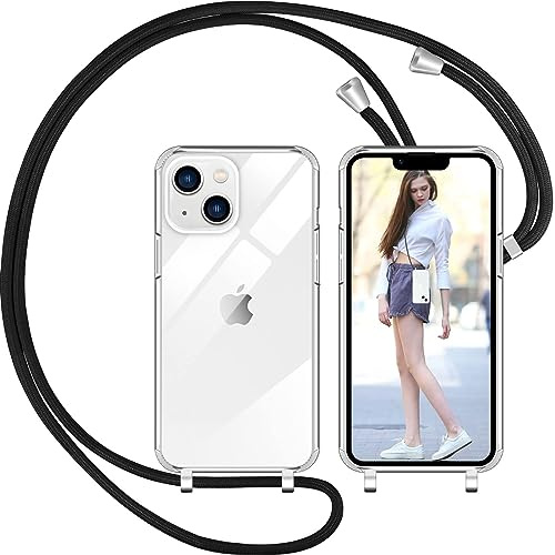 Nupcknn Handykette für iPhone 13 Hülle mit Band,Ultra Dünn Transparent Handyhülle (Abnehmbar) Necklace mit Kordel zum Umhängen Kameraschutz Handy Kette Stossfest Schutzhülle(Transparent