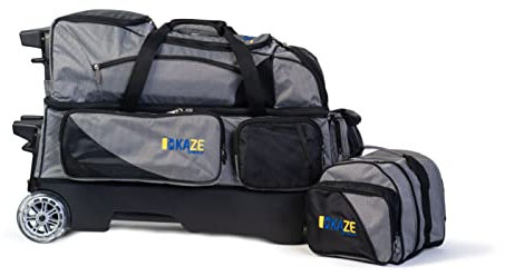 KAZE SPORTS Bowlingrolle mit 4 Bällen + 1 Ersatztasche für Ball (schwarz-grau)