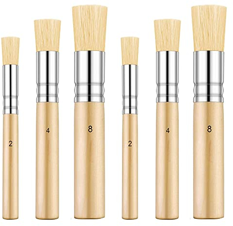 Cepillo de Estarcido, Cepillo de Cerdas Naturales, para Pintura Acrílica, Pintura al óleo, Proyecto de Manualidades, 6 Piezas, 3 Tamaños