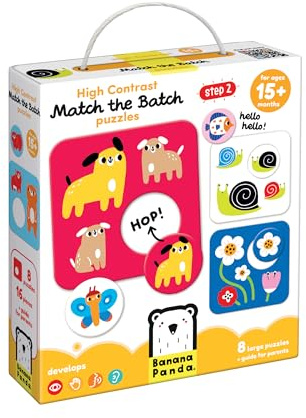 Banana Panda - High Contrast Match The Batch Puzzles - für Kinder ab 15 Monaten - Puzzle Kinder - Puzzle 16 Teile Tiermotive und Pflanzen - Kinderpuzzle Kleinkind