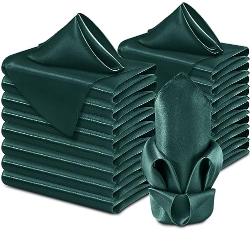 Aormenzy Confezione da 60 tovaglioli di raso verde scuro, 43 x 43 cm, tovaglioli di stoffa quadrati in raso, tovaglioli di stoffa morbidi per matrimoni, banchetti, decorazioni per feste