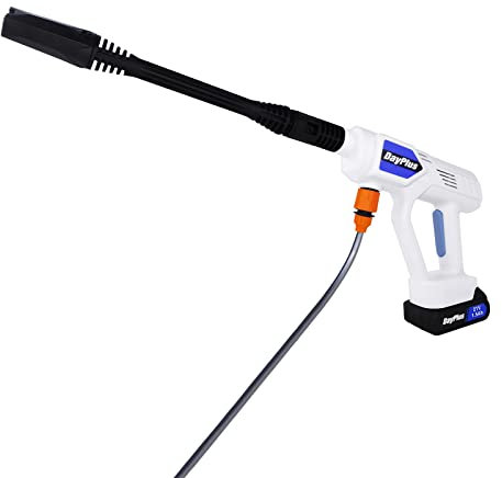 Pistola de Alta Presión sin Cable, 480PSI Hidrolimpiadora portátil de Mano, Limpiador a presión con 2 Conectores y 1 Boquilla, Hidrolimpiadora a Chorro sin Cable para Patios y Coches, 2 baterías