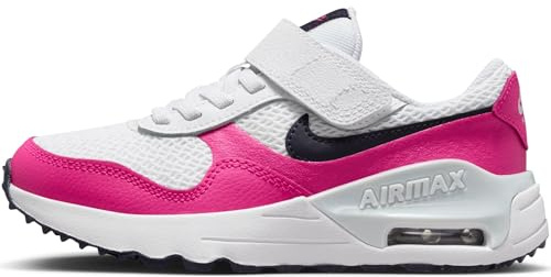 NIKE AIR MAX SYSTM (GS) Sneaker, White/Obsidian-Fierce PINK-Pure PLA, 38 EU