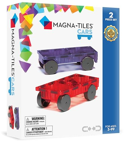 Magna-Tiles Cars – lila och röd 2-delad magnetisk byggsats, det ursprungliga magnetiska byggvarumärket