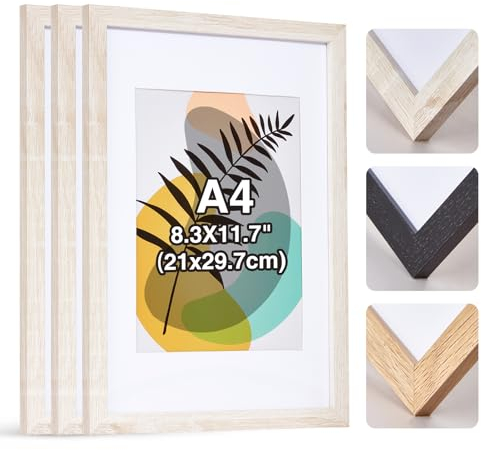 HOUSE DAY Bilderrahmen Din A4 Holz,Weiß 21x30 Bilderrahmen Kinderzeichnungen A4,3er Set Puzzle Rahmen A4 Fotorahmen Mit Passepartout FüR Poster,Collagen,Fotos,Druck,Diamantmalerei