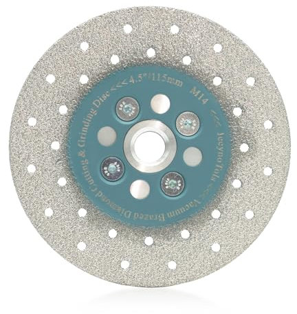 JeeynoTols Diamond Cutting Grinding Wheel - 4.5“/115mm Dual Coated Diamond Cutting Wheel for Granite Marble Procelain Quartz Ceramic Tile Angle Grinder Blade M14 Thread
