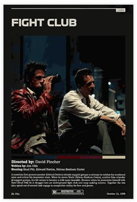 Filmposter Fight Club auf Leinwand, Schlafzimmer-Dekor, Sportlandschaft, Büro, Raumdekoration, Geschenk, ungerahmt, 40 x 60 cm