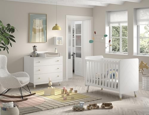 möbelando Babyzimmer-Komplettset >Billy< in Satin Weiß, MDF - 123,6x96x68cm (BxHxT)