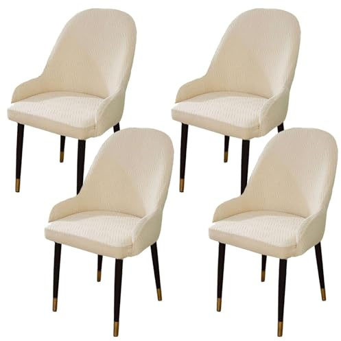 ZRCYXDW Elasticas Fundas Sillas De Comedor, Modernas Comedor Sillas Cubiertas con Brazos Respaldo con Parte Inferior Elástica Fundas para Sillas De Comedor Lavable-Beige-Pack de 4