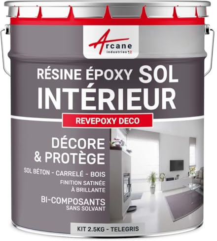 ARCANE INDUSTRIES Résine Époxy Sol Cuisine Salle de Bain 2.5 kg Telegris 4 | Application Directe sans sous-Couche, Bonne Accroche sur Carrelage, Résiste aux Uv et aux Taches - Arcane Industries