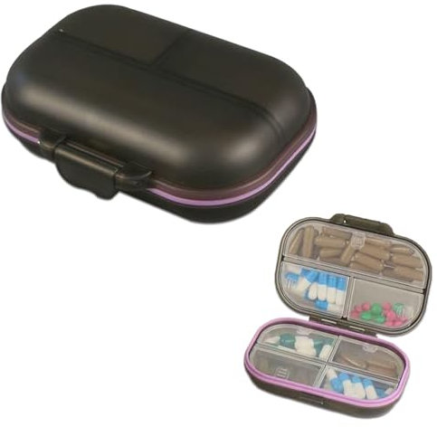 Organisateur de pilules, pilules, boîte à pilules, 7 compartiments, étanche à l'humidité, utilisable pour placer des comprimés, des vitamines, de l'huile de poisson, etc. (noir)