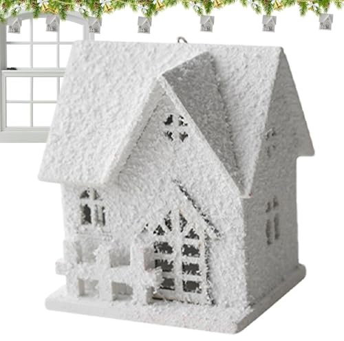 Zuasdvnk Kleines Haus Ornament für Weihnachten, Holzhaus Anhänger für Weihnachten, Weihnachtshaus Anhänger, hängbarer weißer Hausanhänger für Weihnachten