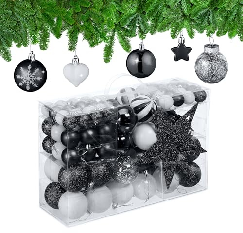Relaxdays Weihnachtskugeln 101er Set, Kunststoff, Weihnachtsbaumdeko mit Kugeln & Spitze, Christbaumschmuck, Farbwahl