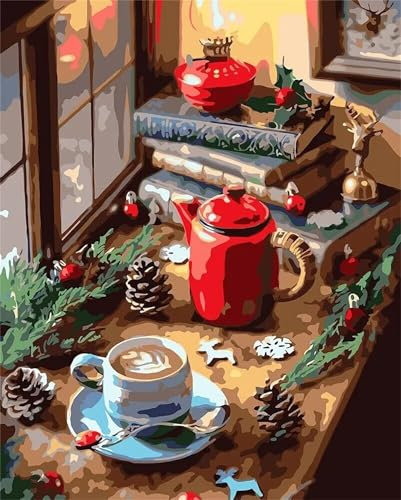 Coffee Cup Teapot Paint by Numbers for Adults,Without Frame DIY Oil Painting Kits on Canvas,with Brushes and Acrylic Pigment Painting Crafts Gift for Home Wall Decoration 18x24 inch