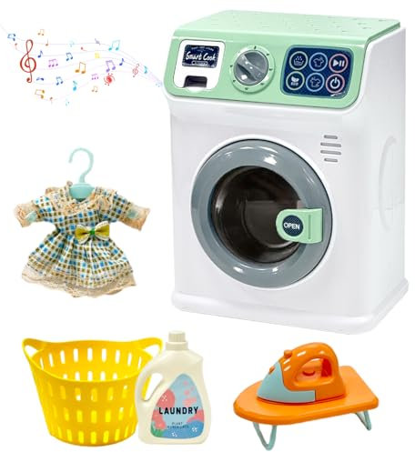 BAYMI Washing Machine Toy, Washing Machine for Children from 3 Years, Interactive Washing Machine with Rotating Drum and Sound for Realistic Imaginative Play (Green)