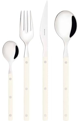 BUGATTI, Allegra, Ménagère de 24 couverts en acier inoxydable 18/10, Service de couverts pour 6 personnes comprenant 6 cuillères, 6 fourchettes, 6 couteaux et 6 cuillères à café. (Ivoire)