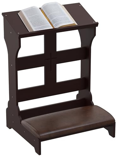 uyoyous Banco de Oración, Banco de Oración de Rodillas de Madera, Taburete de Rodillas Tapizado con Cojín, Silla de Oración para el Hogar y la Iglesia(Marrón Oscuro)
