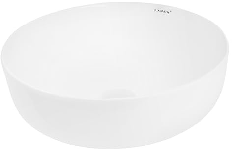 LuxeBath Waschbecken Keramik, rund Ø 400 x 135 mm, Weiß, Aufsatzwaschbecken für Badezimmer/Gäste-WC, Aufsatzbecken im modernen Design, Waschtisch Waschschale Waschplatz Handwaschbecken Waschschüssel