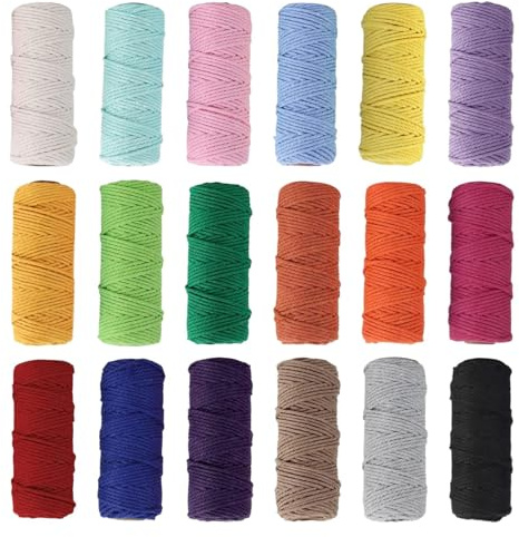 18 Stück Baumwollschnur, Makramee Garn Set 2 mm x 30 m, Baumwollseil Baumwollschnur Macrame Garn für DIY Handwerk Basteln Stricken Boho Deko Wandbehang Dekoration Wohnzimmer Balkon Schlafzimmer