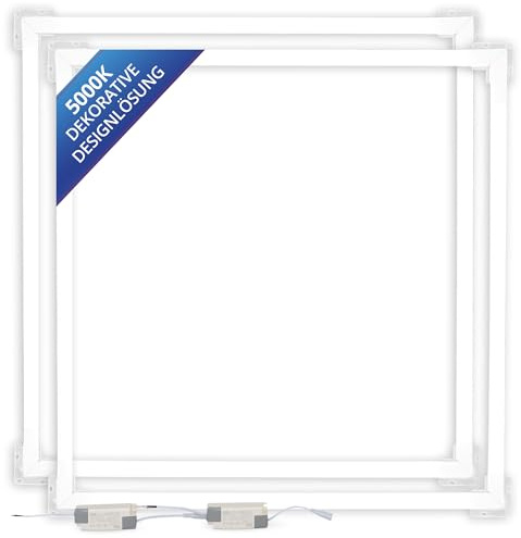 LECOM 2x LED Rahmen 62x62 Tageslicht 4000lm Rasterdecken und flache Decken | LED Rahmenpanel mit umlaufendem Licht. Passend für Rasterdecken und glatte Decken. Ideal für Büro, Praxis, Empfangsbereich.