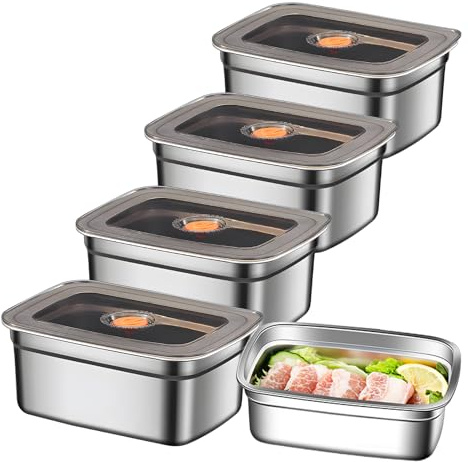 Confezione Da 4 Contenitori Salvafreschezza, 1000ml Contenitori Per Alimenti In Acciaio Inox, Inox Con Coperchio, Contenitori Acciaio Con Coperchio Adatti Per Forno Freezer, Lavabili In Lavastoviglie
