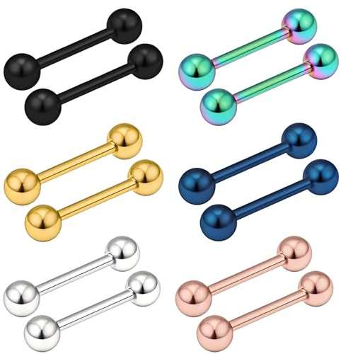 12 Pcs Tongue Bars, 16mm Tongue Bar Piercing Jewellery, Suitable for Both Men and Women Piercing Jewelry Six Colors Tongues Piercings, Suitable for Giving to Wife Lover Friend On Christmas Anniversary