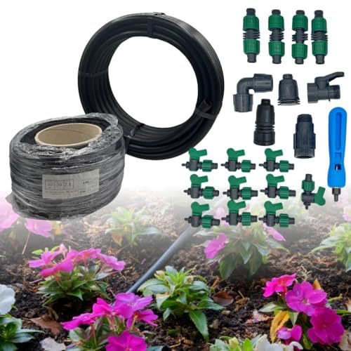 acquaverde | Kit Completo Irrigazione a Goccia per Orti e Aiuole, Fino a 150 m², Facile da Montare, Composto da Manichetta Gocciolante Passo 30 cm con Raccordi e Fustella - Orto Facile