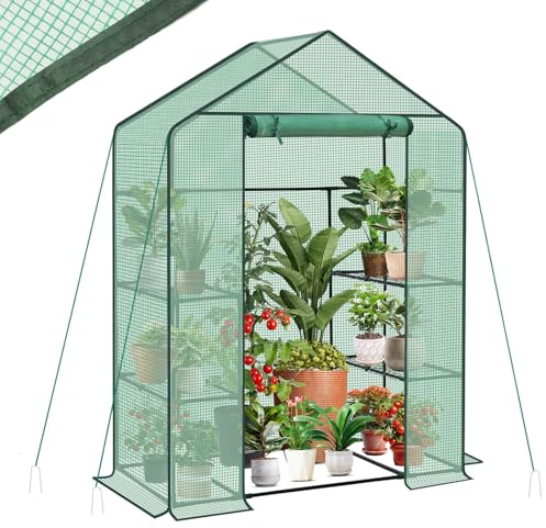 Sekey Gewächshaus 200x145x75 cm, Foliengewächshaus Stabil, XL, Grün | Gewächshaus Balkon mit 4 Regalböden für optimales Pflanzenwachstum