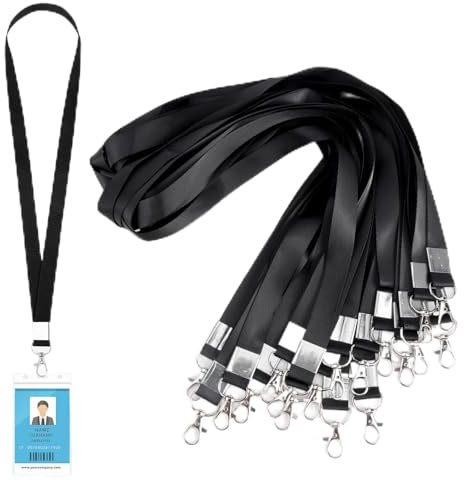 Zykra 20 Piezas Cuelga Llaves Cuello Negro 2 cm Ancho, 47 cm Lanyard Llaves, Cordones de Insignia para Cuello, Cinta para Llaves al Cuello Para Identificación, Insignias, Llaves, Empleados
