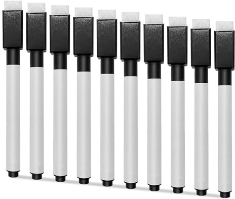 Vibronova Feutre Ardoise Effacable 10 Pièces - Stylo Tableau Blanc Magnetique Marqueur Noir Faible Odeur Idéal pour Maison Bureau École