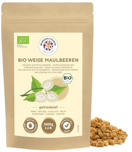 Munchilycious Moras Blancas Orgánicas 1kg, Moras Blancas Secas, Snack de Fruta Listo para Comer