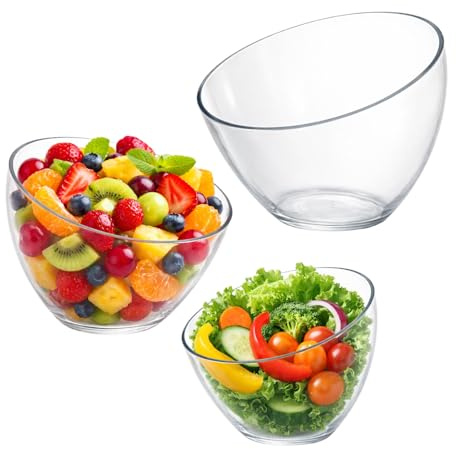 Minifactory 3 Pack Clear Acrylic Angled Serving Bowls 43oz/33oz/23oz Thick Plastic Salad & Snack Bowls Set for Party Weddings Kitchen Prep - Chip Resistant Dishwasher Safe Nestable