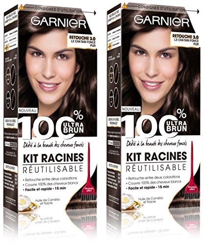 Garnier 100% Ultra Brun Kit Racines Réutilisable Coloration 3.0 Châtain Foncé - Lot de 2