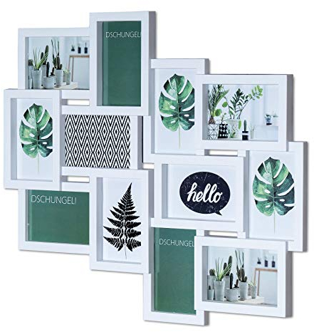 levandeo Fotocollage Bilderrahmen mit Glasscheiben für 12 Fotos Weiß - Fotogalerie Fotorahmen Bilderrahmen Bildergalerie Collage Galerie - im Hochformat und Querformat
