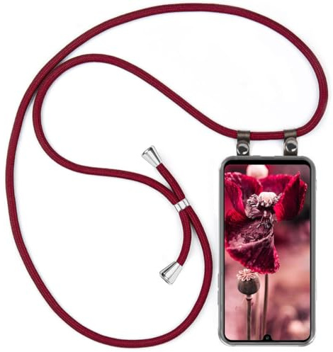 moex Handykette für Huawei P30 Pro/P30 Pro New Ed Hülle mit Band abnehmbar, Handyhülle mit Kette zum Umhängen, Handyband 155 cm lang Stoff Kordel Umhängehülle, Handy Umhängeband, Weinrot